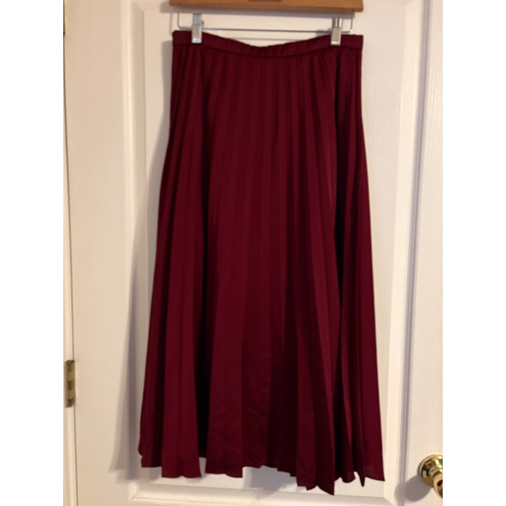 J. Crew Pleated Midi Skirt Womens 6 Burgundy Good Satin Accordion Wine Holiday
